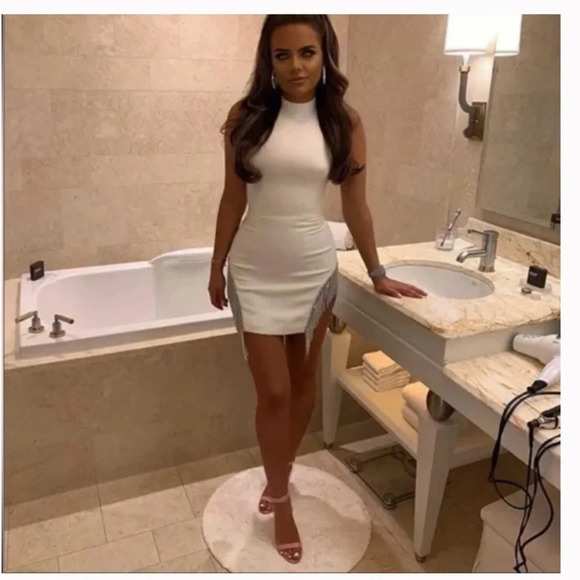 HOUSE OF CB 'Charlize' White Crystal Trim‎ Dress/Size XS NWOT - Picture 2 of 16